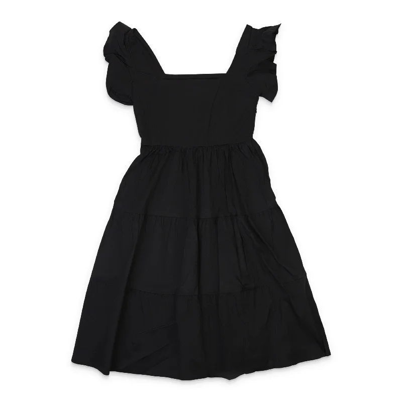 Seasonal Trend CALLIPYGIAN POPLIN?TIERED BLACK MINI DRESS