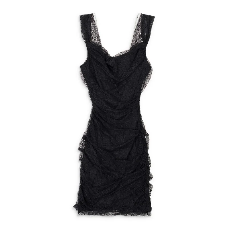 Flowing Silhouette CALLIPYGIAN POINT D'ESPRIT BLACK MINI DRESS