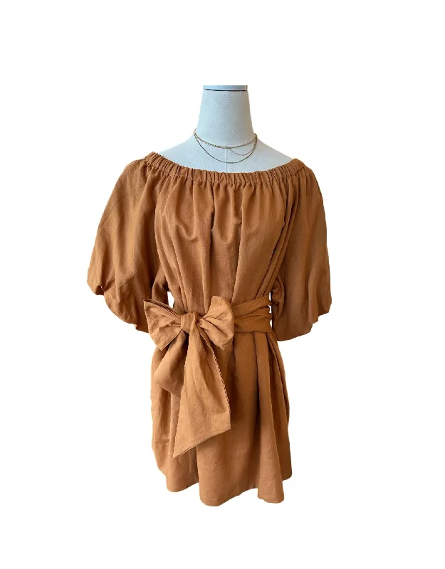 Style Upgrade Nolan Linen Mini Dress In Camel