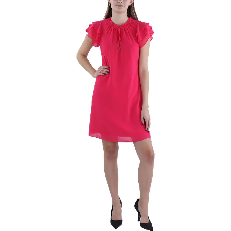 Limited Quantities Womens Flutter Sleeves Front Tie Mini Dress