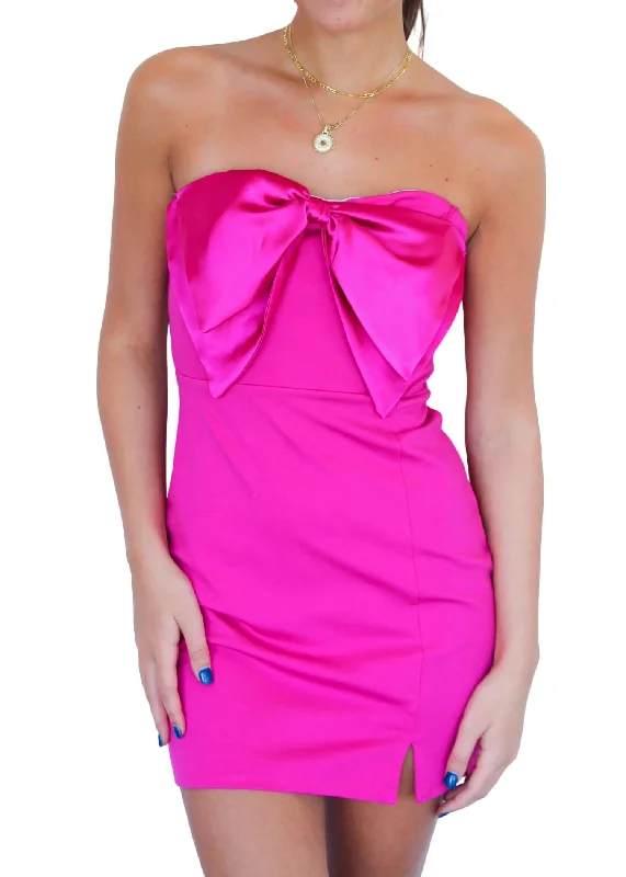 Elevate Your Wardrobe Strapless Bow Mini Dress In Hot Pink