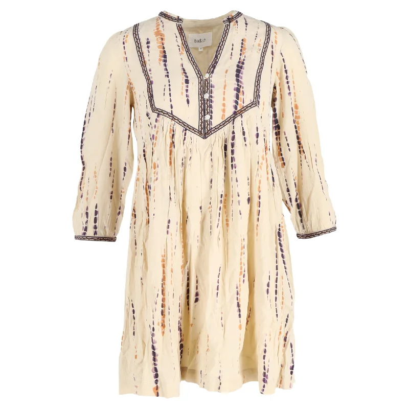 Limited - Edition Drops Ba&Sh Printed Quarter-Sleeve Mini Dress in Cream Viscose