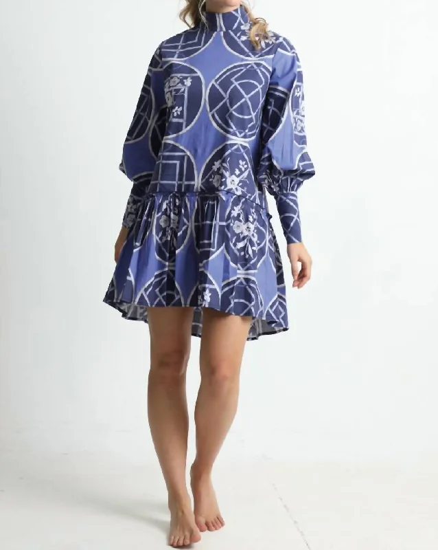 Chic Outfits Fiona Mini Dress In Blue Circles