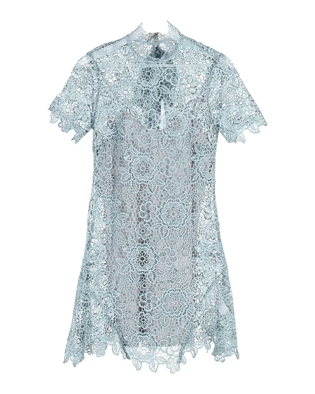 Modern Glamour Self-Portrait Lace Mini Dress in Light Blue Polyester