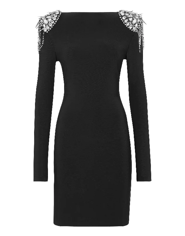 Big Savings On Minimalist Office Styles Draped Mini Dress with Crystals