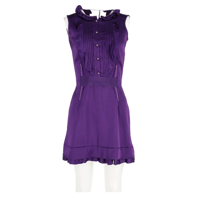 Mother'S Day Special Mulberry Ruffled Sleeveless Mini Dress in Violet Silk Cotton