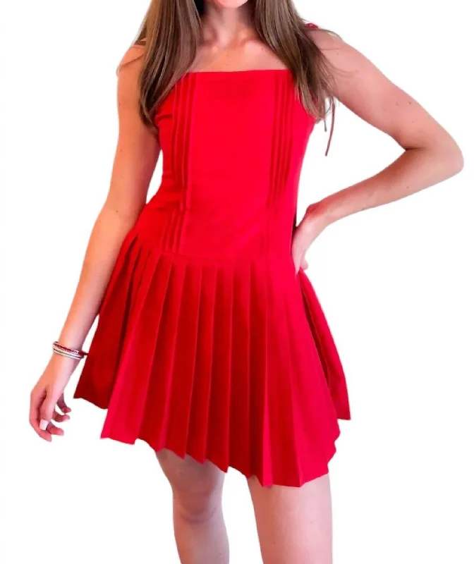 Cottagecore Rustic Charm Style Perfectly Pleated Mini Dress In Red