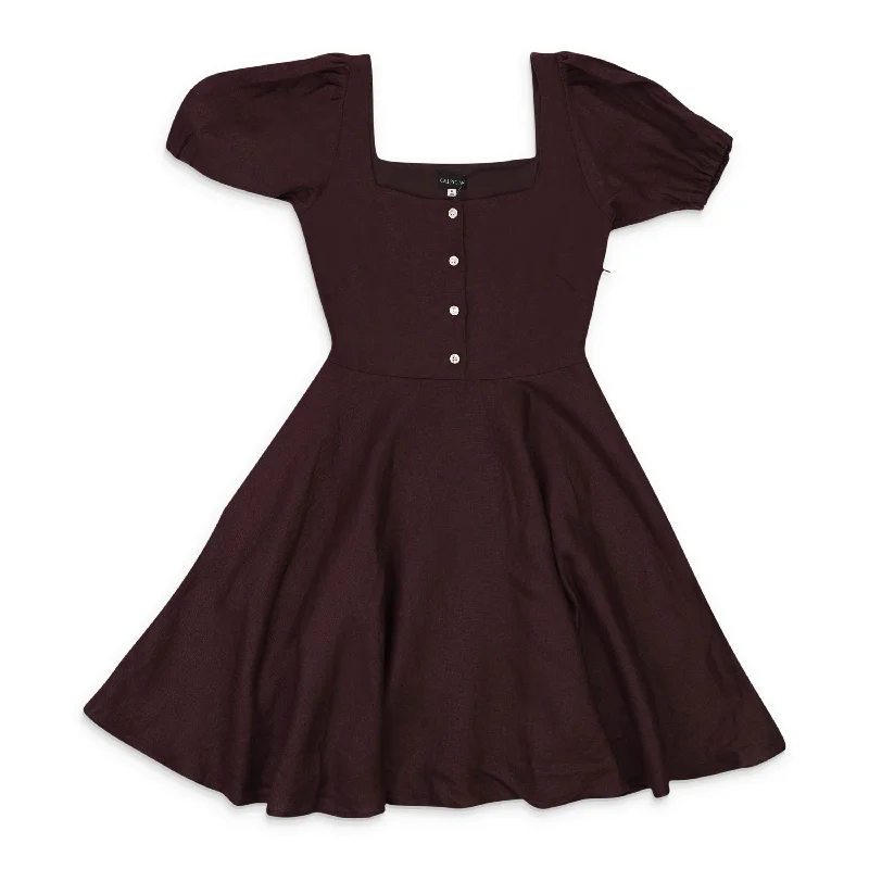 Effortless Comfort CALLIPYGIAN LINEN?BUTTON?DOWN BROWN MINI DRESS