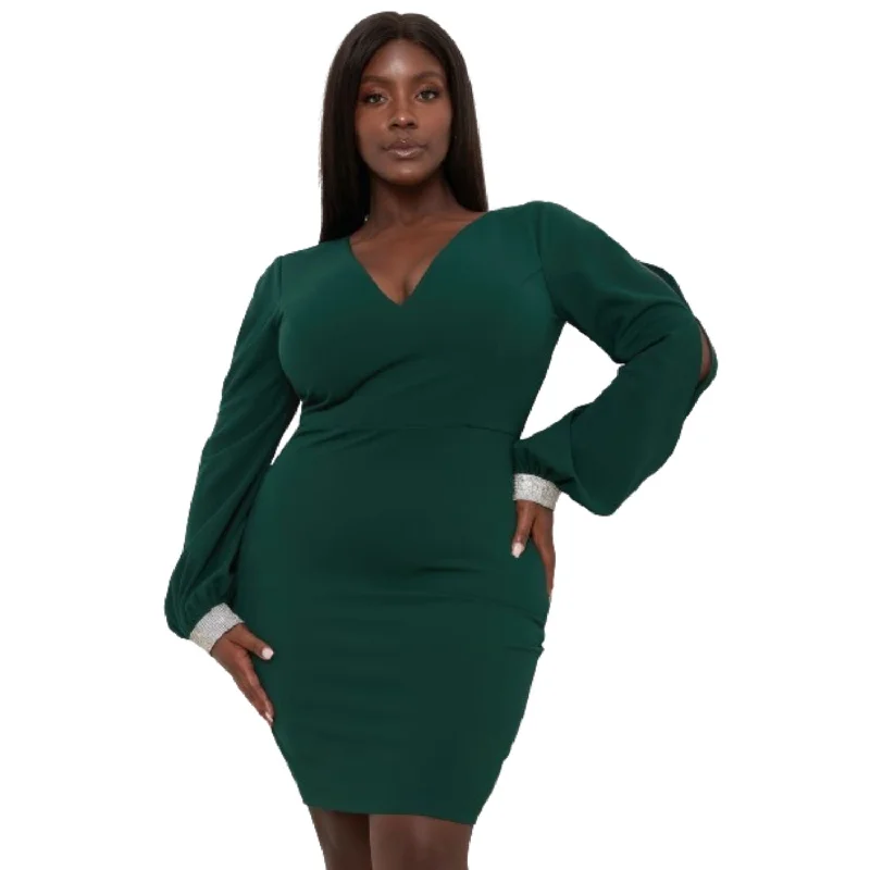 Seasonal Trend Rhinestone Cuffs Plus Size Mini Dress