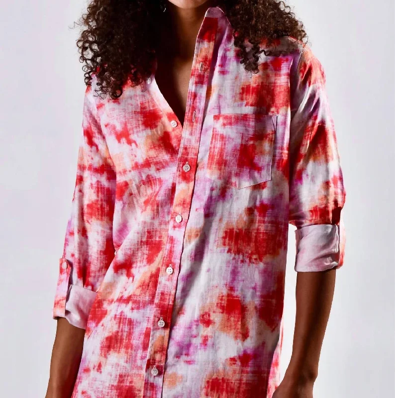 Chic Styles Girlfriend Linen Mini Dress In Pink Tie Dye