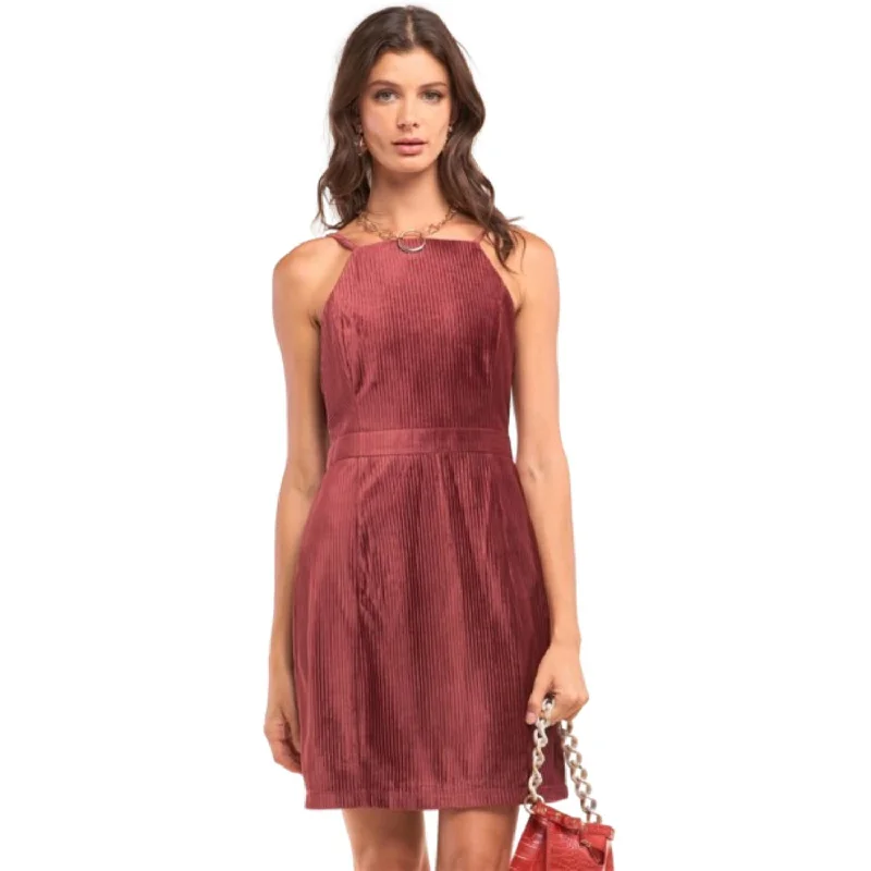 Romantic Flair Cranberry Red Corduroy Sleeveless Square Neck Tight Fit Mini Dress