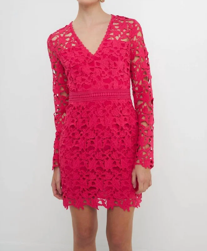 Lighten Up With Nordic Styles Lace Mini Dress In Fuchsia