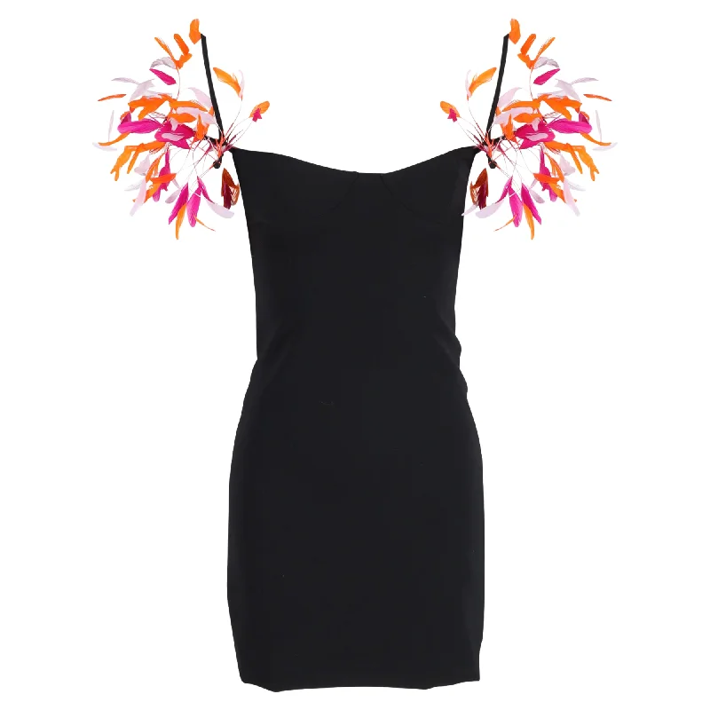 Score Big On Glamorous Red - Carpet Styles Attico Feather-Detail Mini Dress in Black Polyester