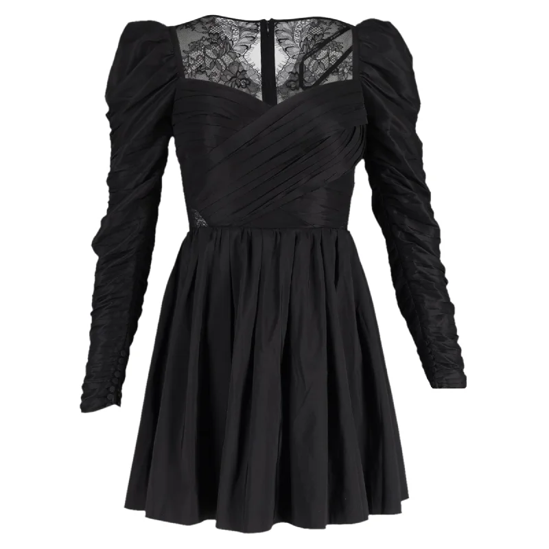 Polished Finish Self-Portrait Lace Taffeta Mini Dress in Black Polyester