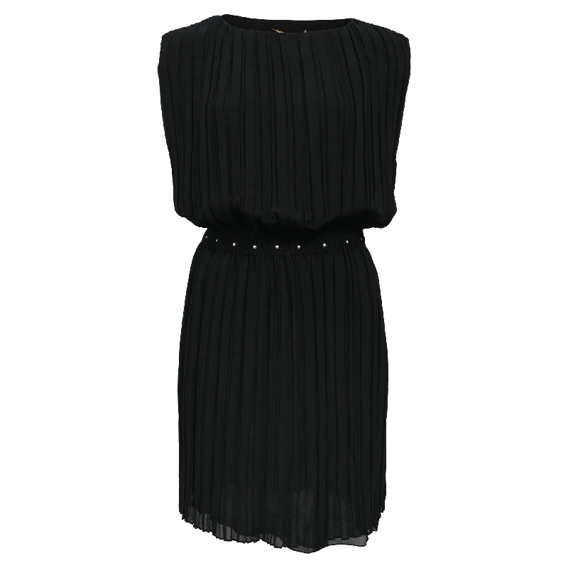 Flash Sale Saint Laurent Pleated Mini Dress in Black Silk