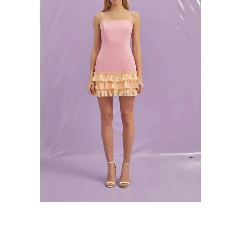 Fashion-Forward Contrast Ruffle Detail Mini Dress In Pink