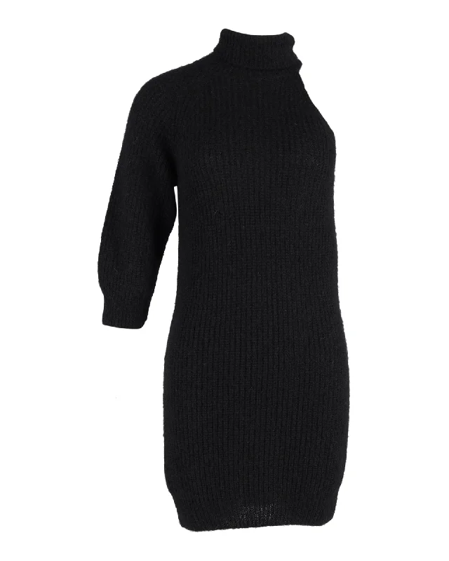 Last Chance Sale Alanui Polar Nights Rib Knit Mini Dress in Black Alpaca