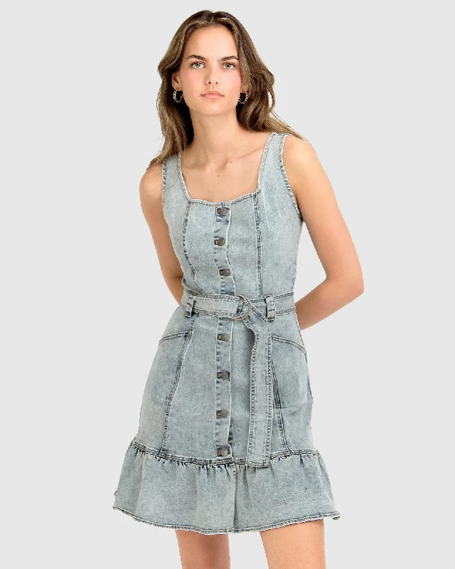 Feminine Soft - Hued Look Rendezvous Denim Mini Dress