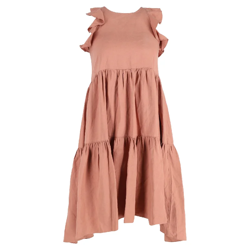 Great Deals On Ethnic Cultural Wear Ulla Johnson Sienna Ruffle Tiered Mini Dress in Peach Tencel