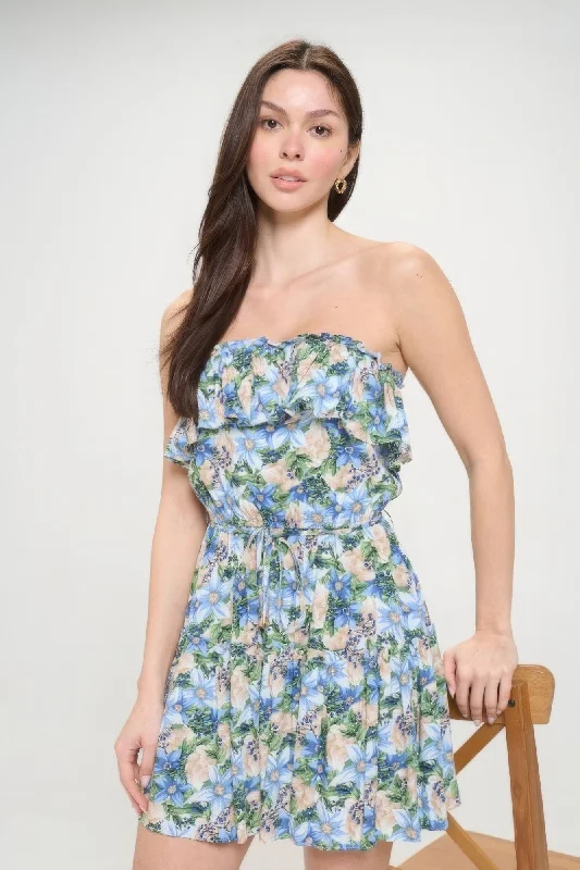 Classic Appeal Berry Flower Ruffle Tube Top Mini Dress