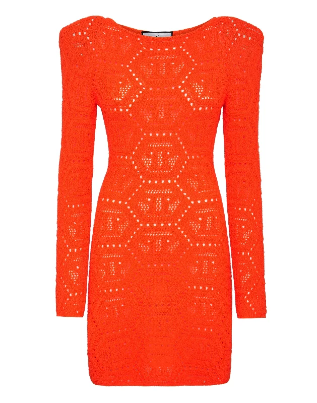 Timeless Elegant Fluo Knit Mini Dress Monogram