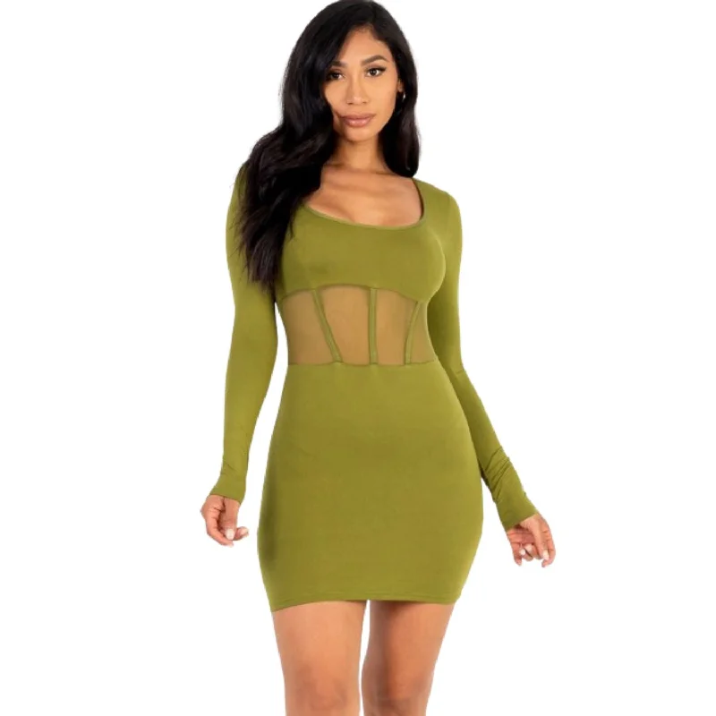 Graceful Cut Square Neck Mesh Corset Mini Dress