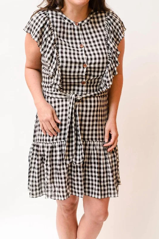 Elevate Your Wardrobe Simona Mini Dress In Black Gingham