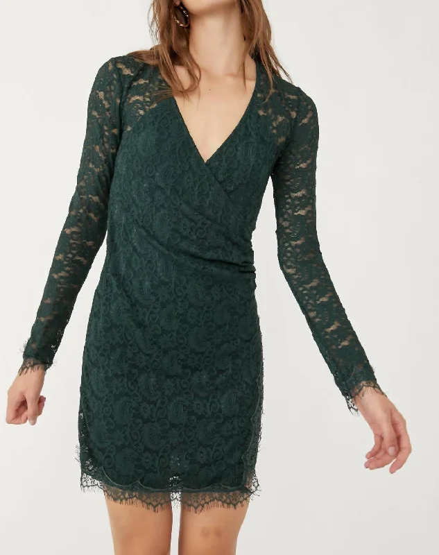 Flash Deals Pearl Lace Mini Dress In Deepest Spruce