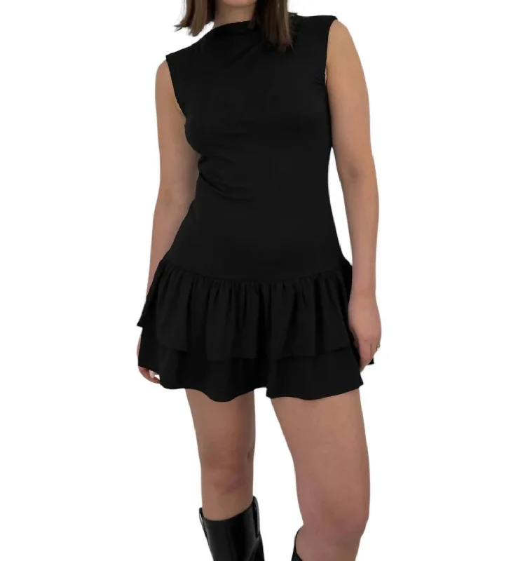 Day-To-Night Styles Drop Waist Ruffle Mini Dress In Black