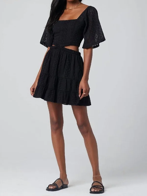 Update With Cottagecore Styles Nova Lace Short Sleeve Mini Dress In Black Beaded Lights