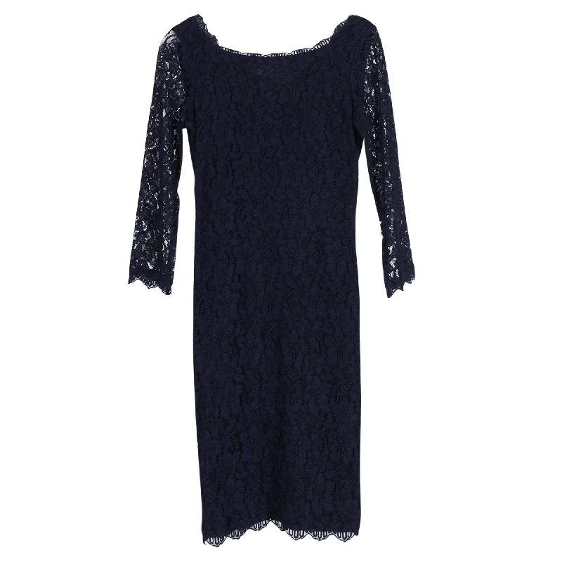 Vintage Look Diane von Furstenberg Zarita Lace Mini Dress in Navy Blue Rayon