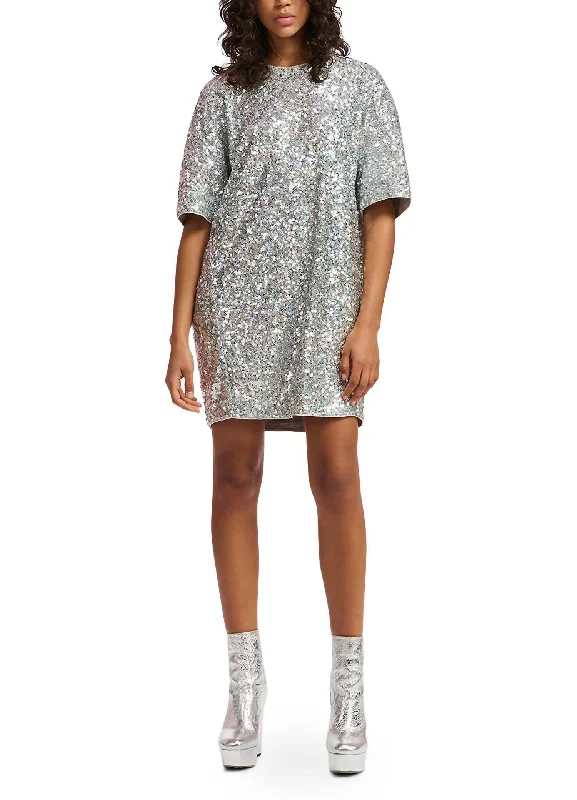 Feminine Soft - Hued Look Felt Mini Dress In Silver Linings