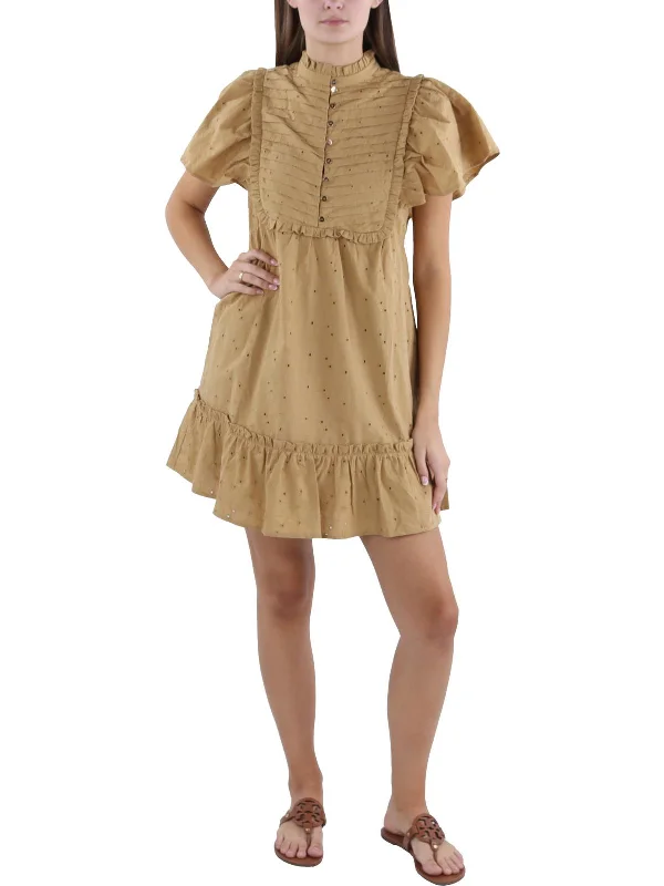 Vintage Charm Womens Embroidered Above Knee Mini Dress