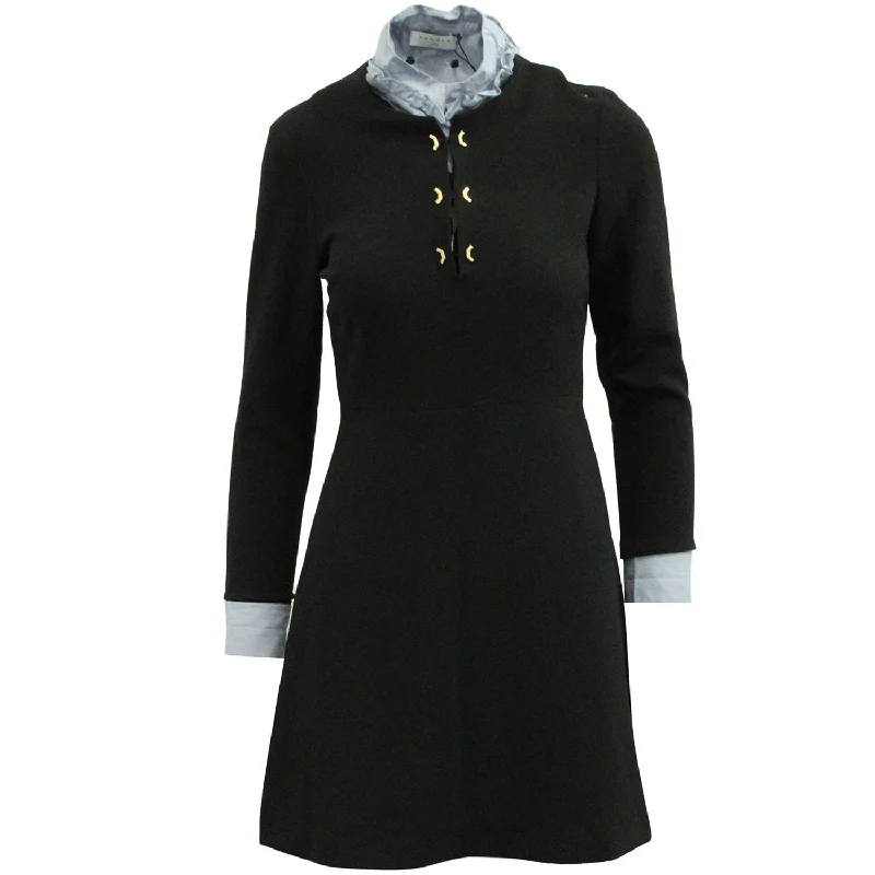 Sandro 3/4 Sleeve with Ruffled Collar Mini Dress in Black Polyester