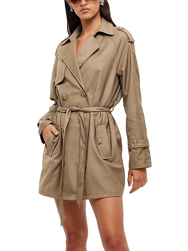 Trencherous Womens Double-Breasted Jacket Mini Dress