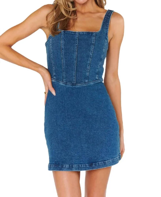 Fashionista Favorites Corset Mini Dress In Blue Indigo