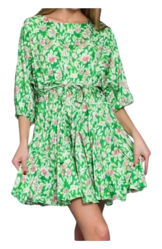 Chic Sophistication Dolman Sleeve Print Mini Dress In Pale Green Multi