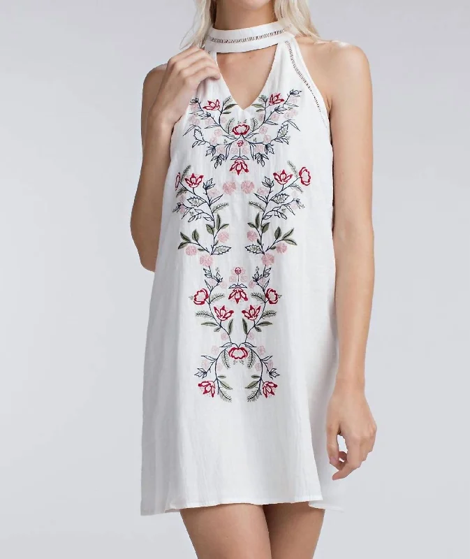 Last Chance Sale Embroidered Halter Mini Dress In Ivory