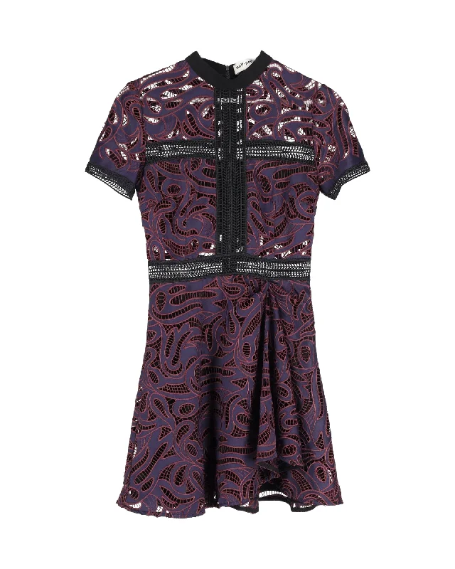 Seasonal Trend Self-Portrait Short Sleeve Mini Dress in Purple Polyester