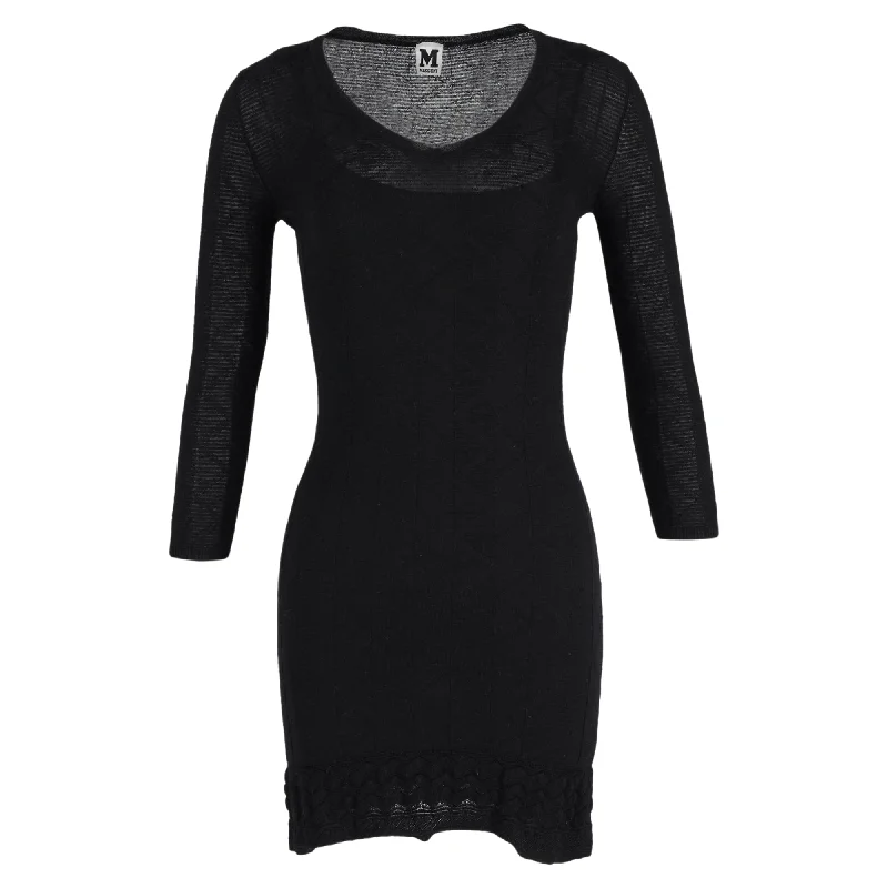 Save On Classic Elegant Styles Missoni Long Sleeve Knitted Mini Dress in Black Wool