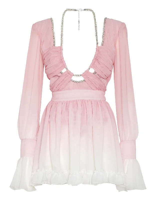 Limited Time Deal Chiffon Plisse Mini Dress Degrade