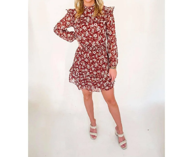 Special Offer Taylor Ruffled Mini Dress In Burgundy