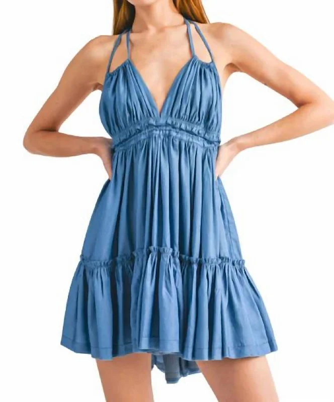 Vintage Look 2 Strap Mini Dress In Denim