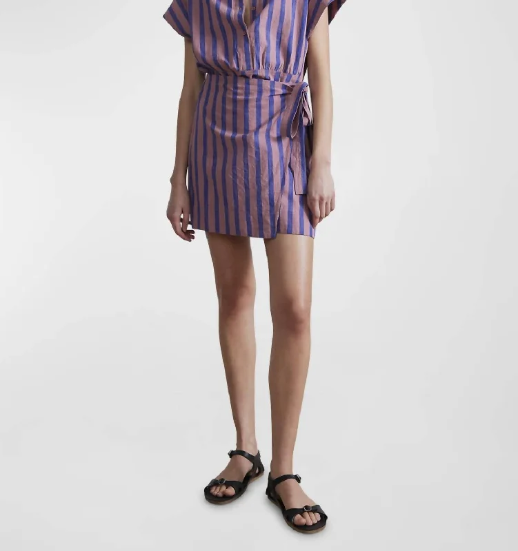 Effortless Style Catania Wrap Mini Dress In Dusty Pink And Blue Stripe