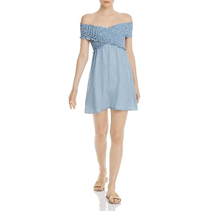 Exclusive Sale Mandy Womens Smocked Ruffled Mini Dress