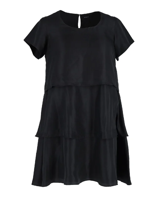 Mid - Season Sale Joseph Tiered Mini Dress in Black Silk Cotton