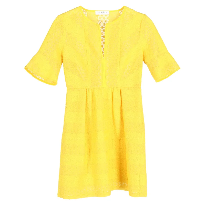 Statement Piece Sandro Crew Neck Mini Dress in Yellow Polyester