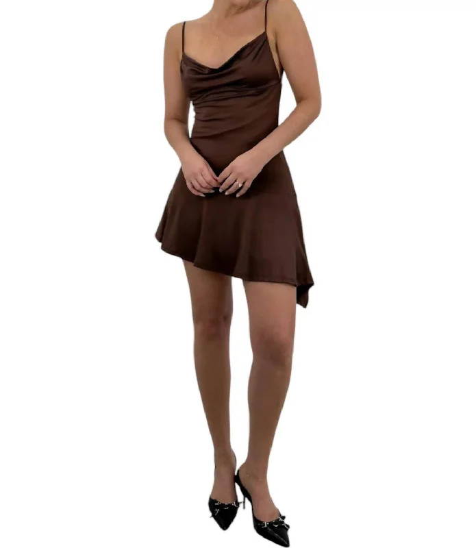 Unbeatable Prices Asymmetrical Cowl Neck Mini Dress In Brown