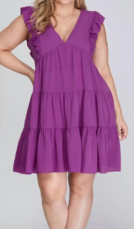 Vintage Charm Ruffled Mini Dress In Purple