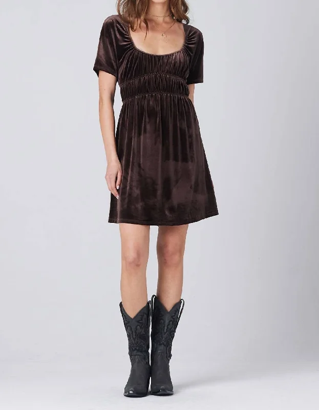 Celebrate With Big Savings Gracie Velvet Short Slv Mini Dress In Fossil Brown